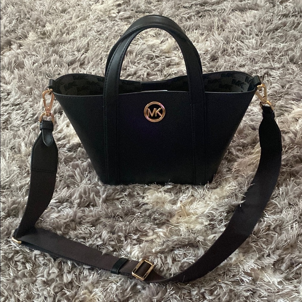 Michael Kors Black Structured Tote with Gold Emblem